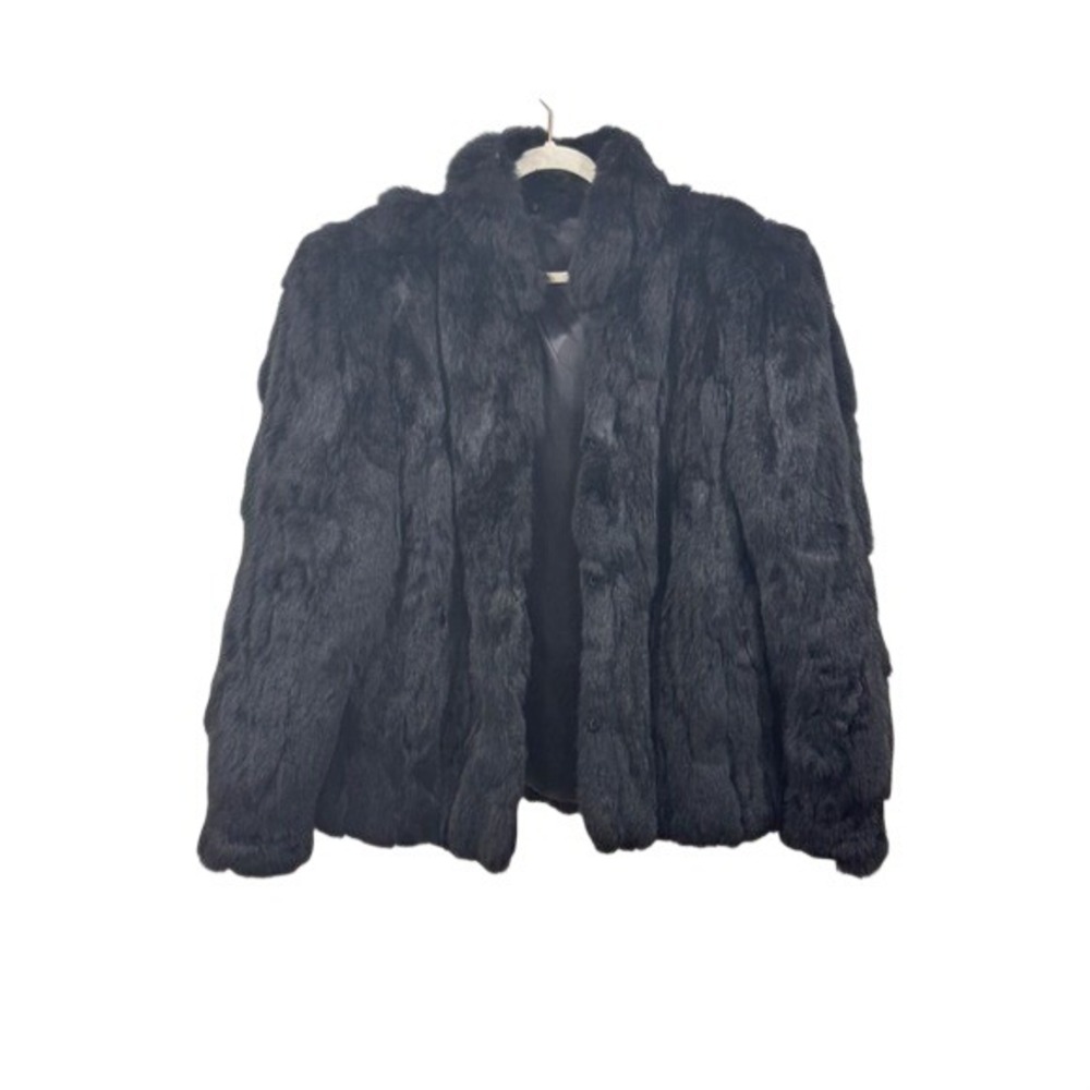 Vintage Black Real Rabbit Fur Coat Made in France Mid Length Jacket